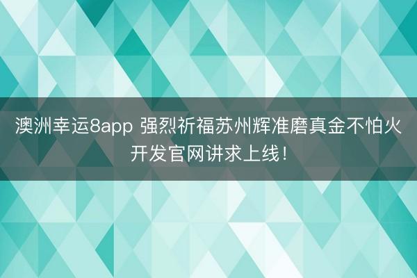 澳洲幸运8app 强烈祈福苏州辉准磨真金不怕火开发官网讲求上线！