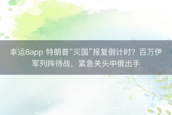 幸运8app 特朗普“灭国”报复倒计时?百万伊军列阵待战,紧急关头中俄出手