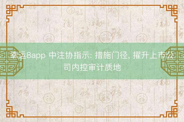 幸运8app 中注协指示: 措施门径， 擢升上市公司内控审计质地