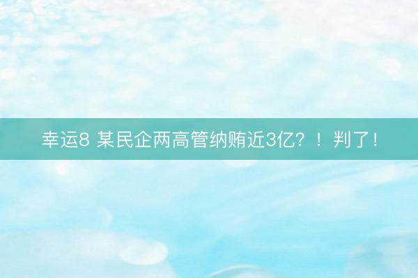 幸运8 某民企两高管纳贿近3亿?!判了!