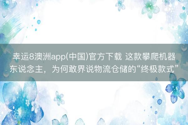 幸运8澳洲app(中国)官方下载 这款攀爬机器东说念主,为何敢界说物流仓储的“终极款式”