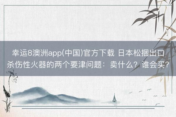 幸运8澳洲app(中国)官方下载 日本松捆出口杀伤性火器的两个要津问题:卖什么?谁会买?